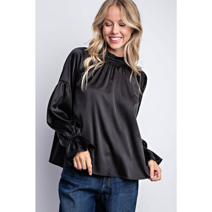 FRILLED COLLAR SATIN BLOUSE