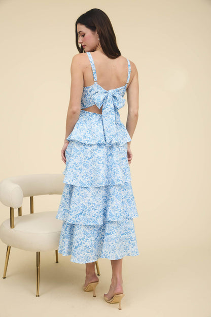 Francesca FLORAL BACK TIERED RUFFLE TIERED MAXI DRESS