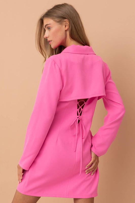 ELLE WOODS MINI DRESS W/ JACKET DETAIL, LACE UP AT BACK