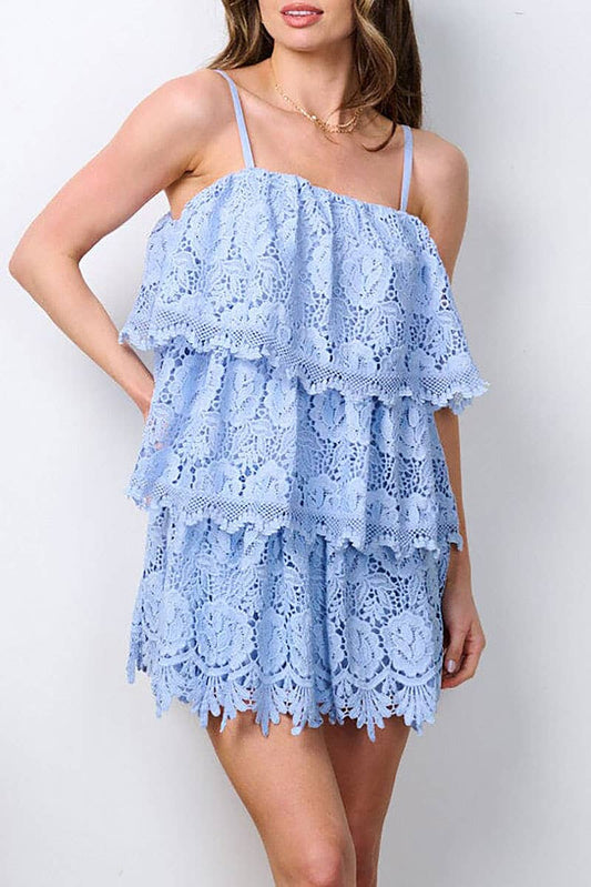 SLEEVELESS TIERED CROCHET MINI DRESS