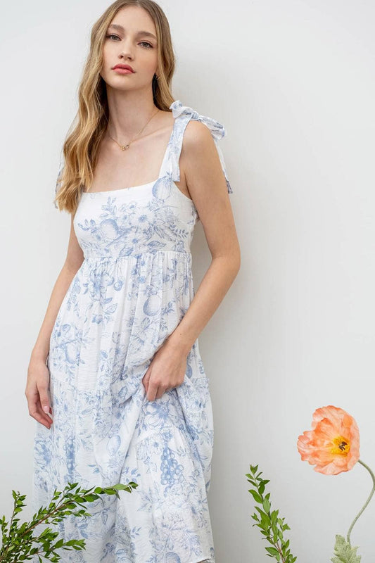 FRUIT BLOSSOM TIERED MIDI DRESS